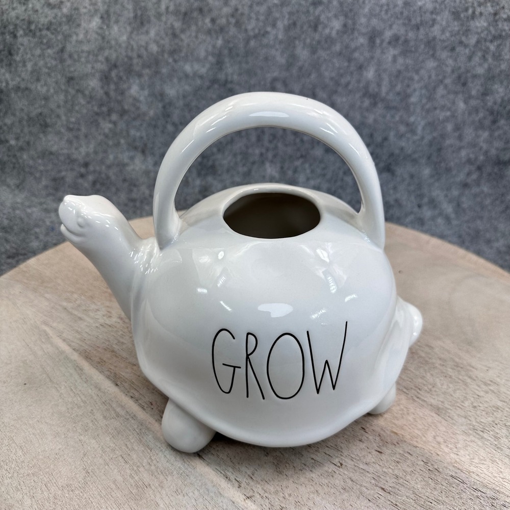 Rae Dunn GROW Turtle Ceramic Watering Can White Artisan Collection by Magenta